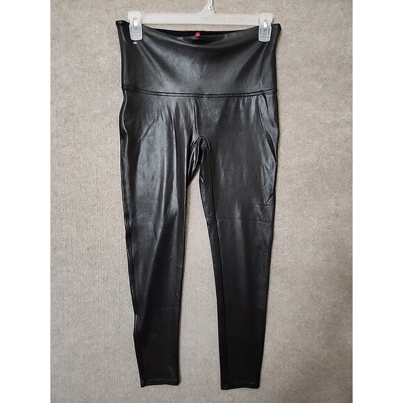SPANX shape Faux Leather Legging Women 1X Black Power Waistband Core Compression - Picture 3 of 7
